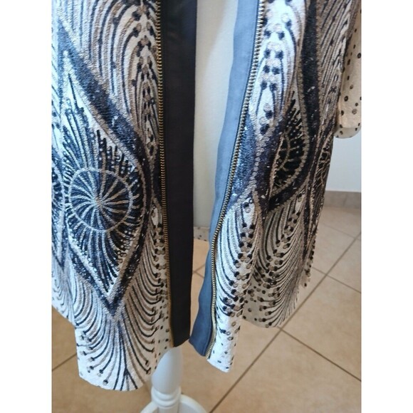 Chico’s Travelers Collection Foiled Peacock Jacket Cardigan Ivory Gray Size 3 XL - Picture 8 of 16